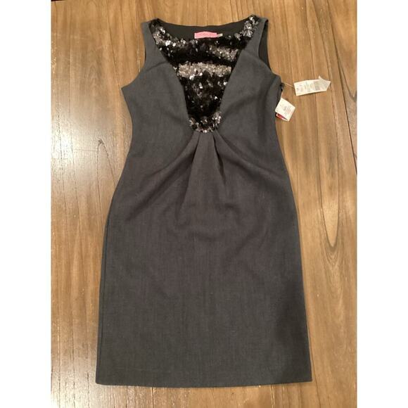 Eliza J Sleeveless Sheath cocktail mini Dress Sequin Heathered Gray black 6 NWT - Picture 1 of 12